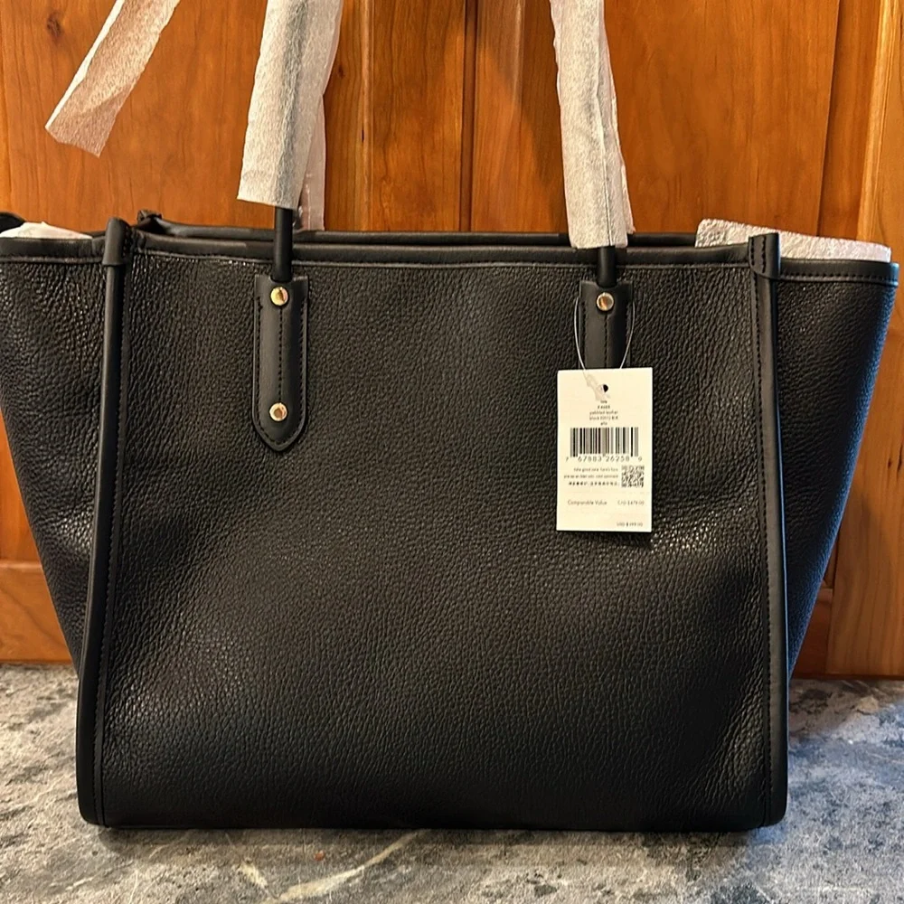 NWT Kate Spade Ella Tote Pebbled Black Bold Logo Original Packaging Keep or Gift - Picture 4 of 8